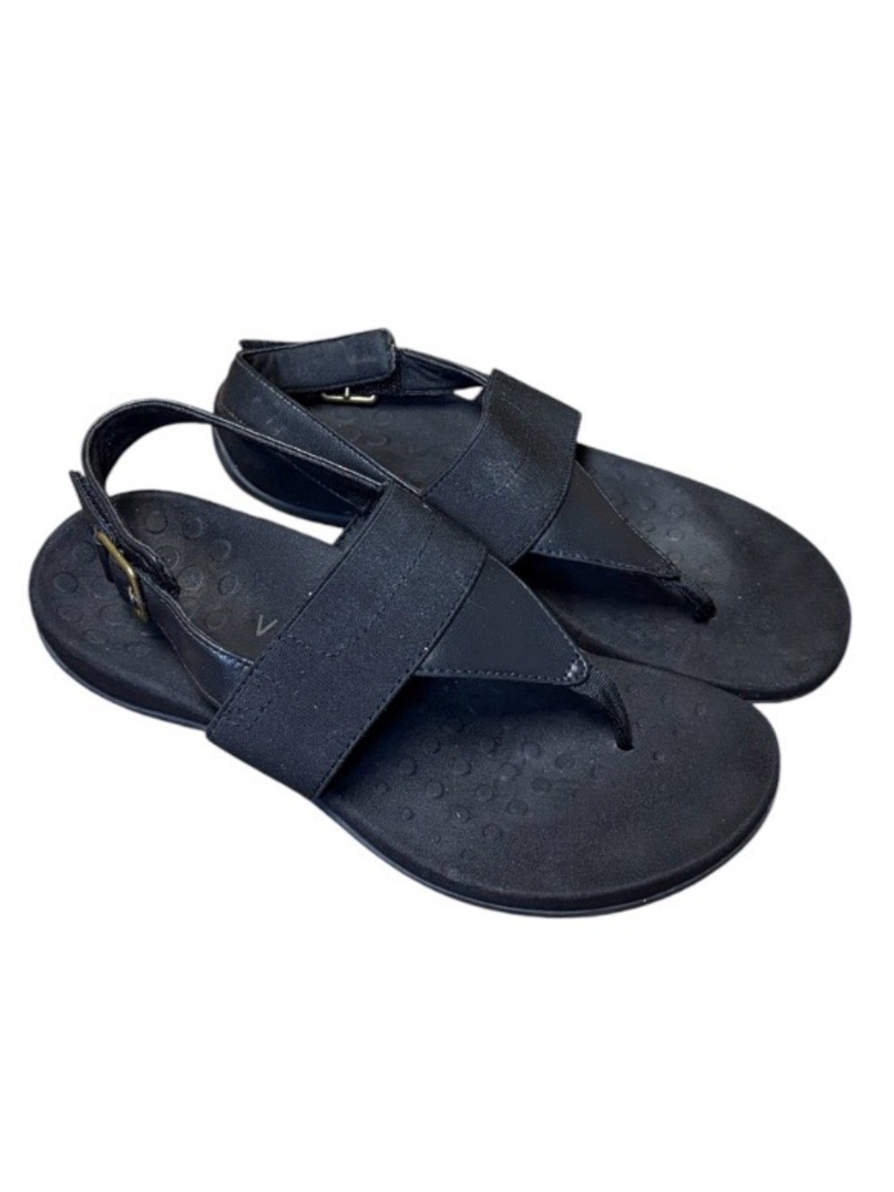 Vionic Danita Black Leather Elastic Slingback Thong Sandals Womens 7.5 Shoes